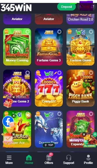 345Win game-home-page-screenshot