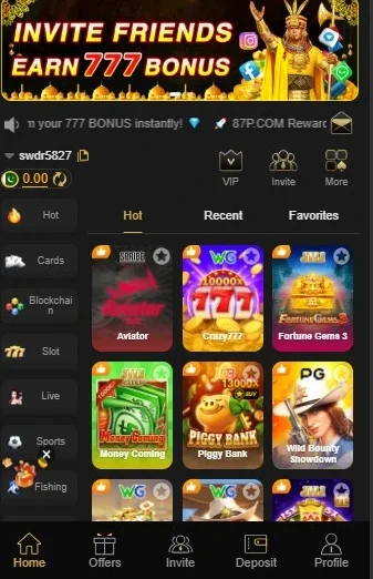 T7777Game Home Page-After-Success-Registration