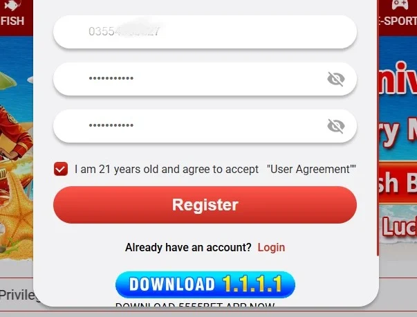 5555 Bet game registration